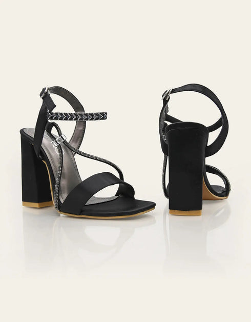Dusk Black High Heels with Rhinestone Straps – Essence by Rubina
